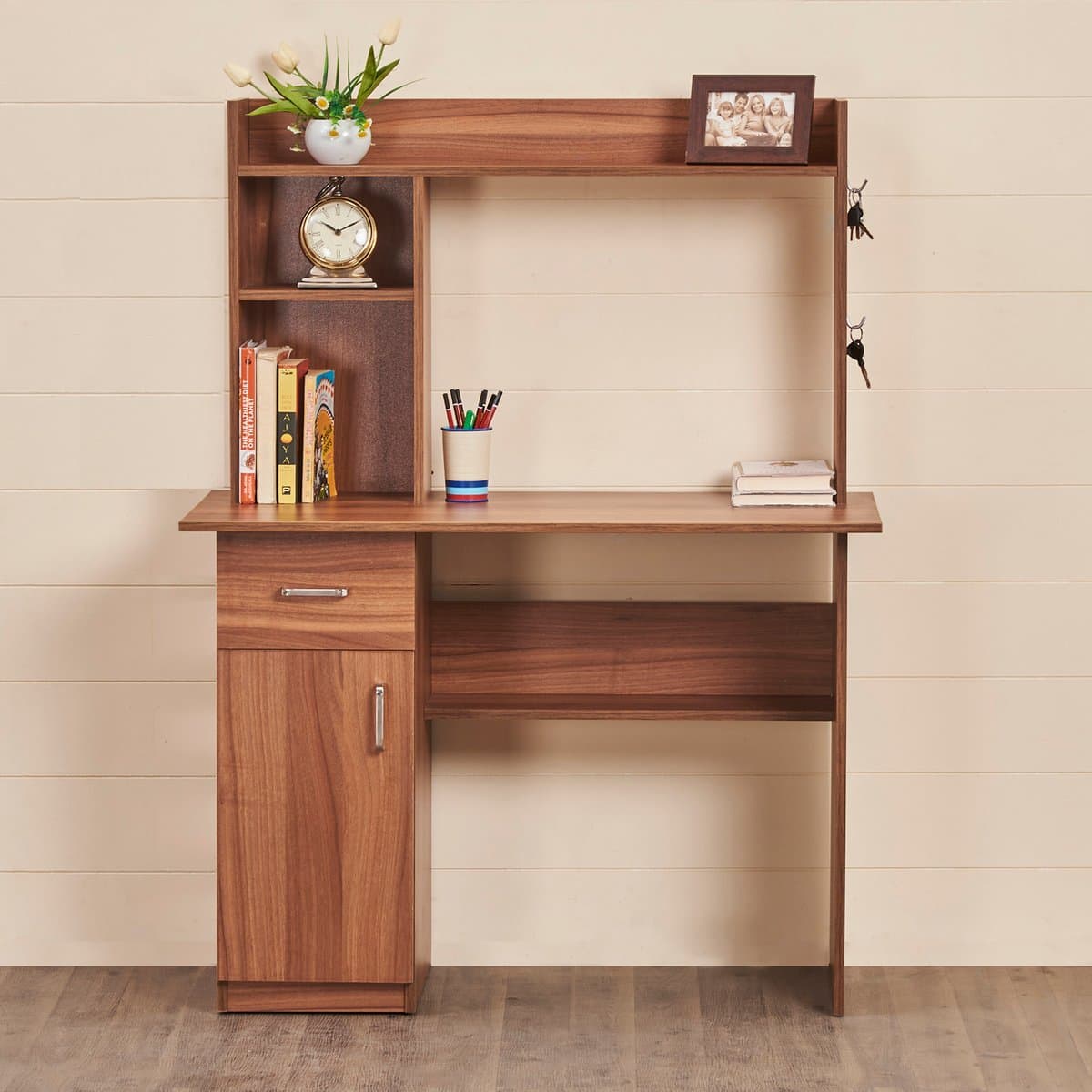 Edge Study Desk with Cabinet - Brown