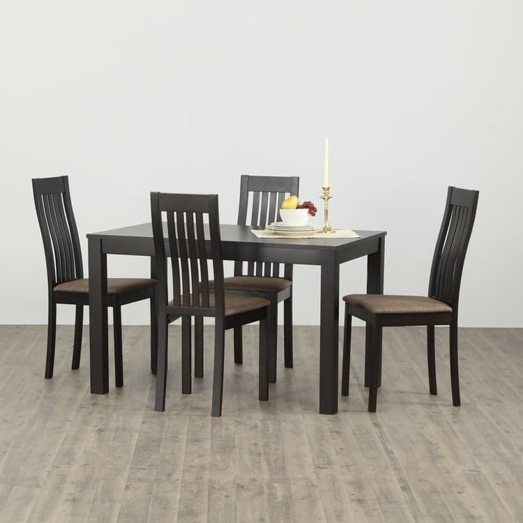 Solid Wood 4-Seater Dining Set with Chairs - Brown
