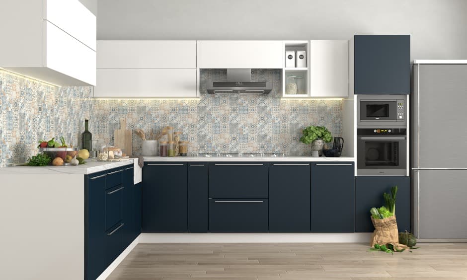 A Bold Navy Blue And White Modular Kitchen Design